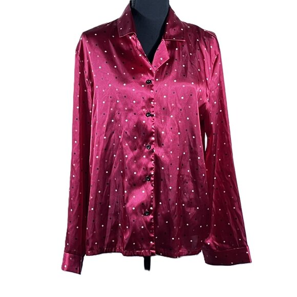 Gilligan & O'Malley Tops - Gilligan & O'Malley Women's, Small, Red Polk-a-Dot, Long Sleeve Silky Shirt